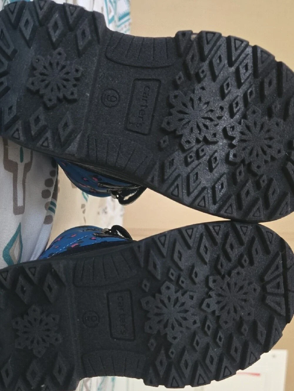 Carter's Navy Blue and Pink Kids Snow Boots with Patterned Blue Panels
